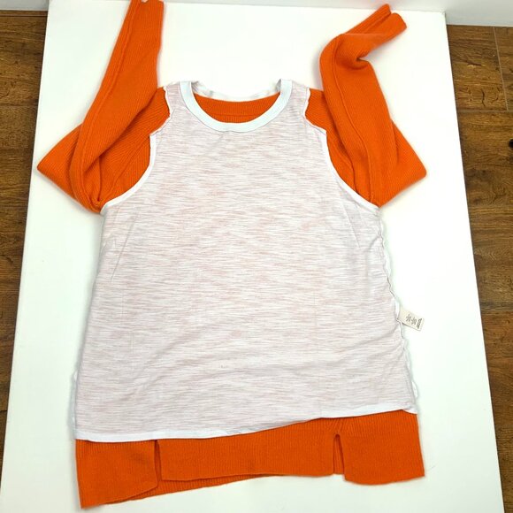 Cinq à Sept Orange 100% Cashmere White T-Shirt Layered Knit Sweater Sz M - Picture 15 of 16